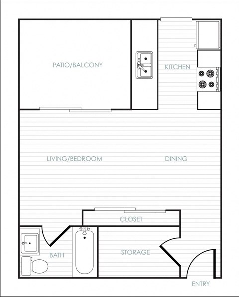 Floor plan for studio, 1 bath